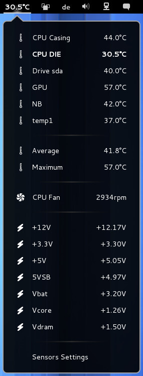 Screenshot of Gnome Shell Extension Sensors